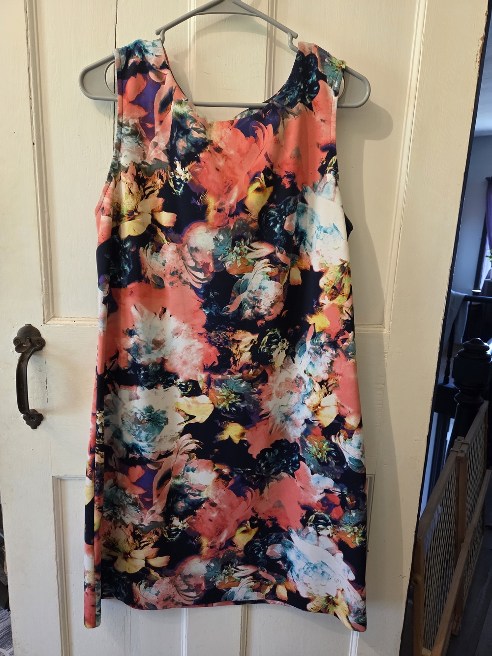 Worthington Coral & Navy Floral Sleeveless Shift Dress